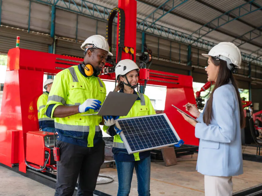 Engineers reviewing a commercial solar installation